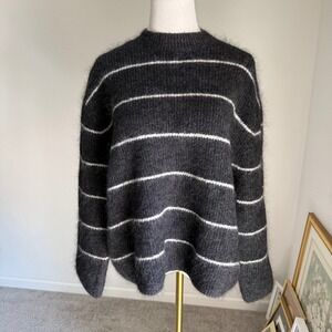 COS Mohair Blend Textured Oversized Striped Sweater XS Gray White Cozy Knit